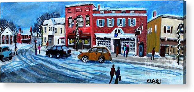 Landscape Acrylic Print featuring the painting Christmas Shopping in Concord Center by Rita Brown
