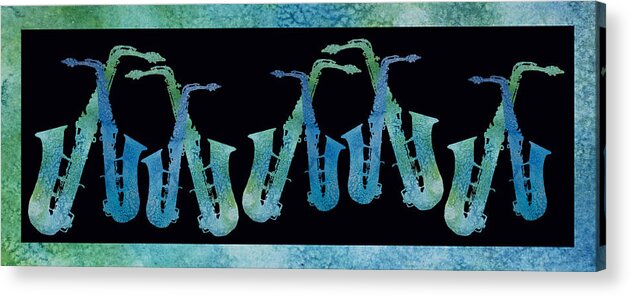 Saxes Acrylic Print featuring the digital art Cool Blue Saxophone String by Jenny Armitage