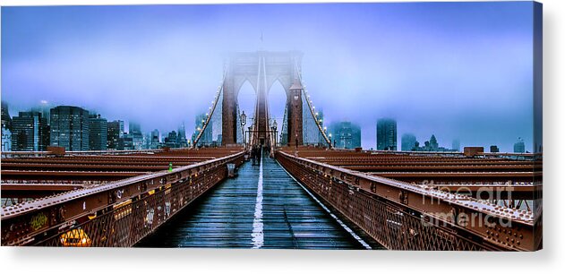 Brooklyn Bridge Acrylic Print featuring the photograph Fog Over The Brooklyn by Az Jackson