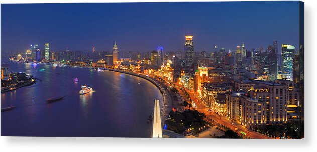 Tranquility Acrylic Print featuring the photograph High Angle Night View Of The Bund In by Wei Fang