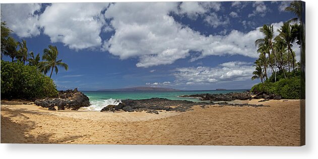 Secret Beach Panorama Seascape Ocean Palmtrees Sand Shoreline Tropical Acrylic Print featuring the photograph Morning Light by James Roemmling