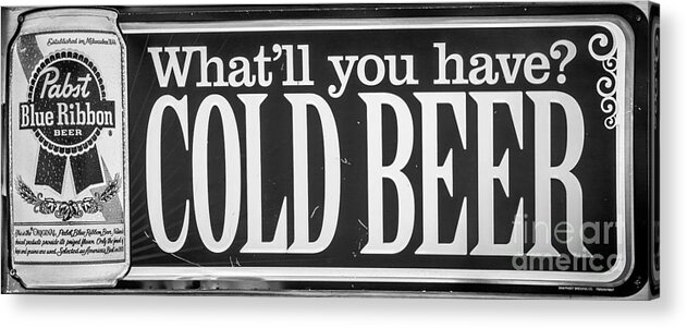 America Acrylic Print featuring the photograph Pabst Cold Beer Sign Key West - Black and White by Ian Monk