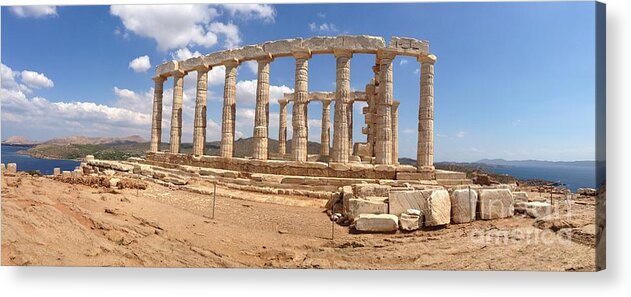 Temple Of Poseidon Acrylic Print featuring the photograph Panoramic Of The Temple Of Poseidon by Denise Railey