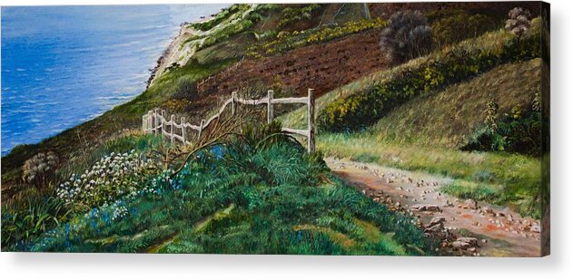 Panoramic Countryside Acrylic Print featuring the painting Path down to the sea by Raouf Oderuth