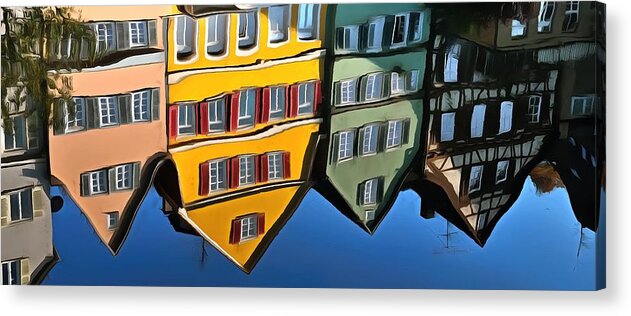 Houses Acrylic Print featuring the photograph Reflection of colorful houses in Tuebingen in river Neckar by Matthias Hauser