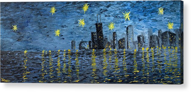Vincent Van Gogh Acrylic Print featuring the painting Starry Night in Chicago by Rafay Zafer