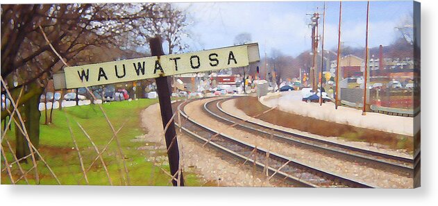 Wauwatosa Acrylic Print featuring the digital art Wauwatosa Railroad Sign 2 by Geoff Strehlow