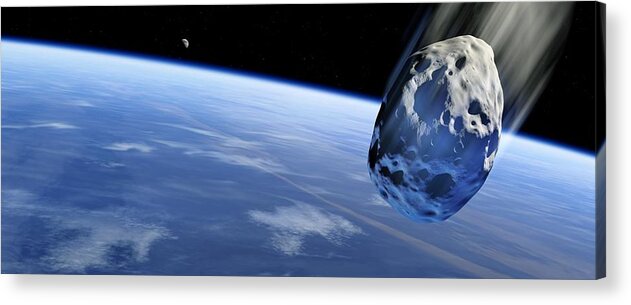 Earth Acrylic Print featuring the photograph Asteroid Approaching Earth, Artwork by Detlev Van Ravenswaay