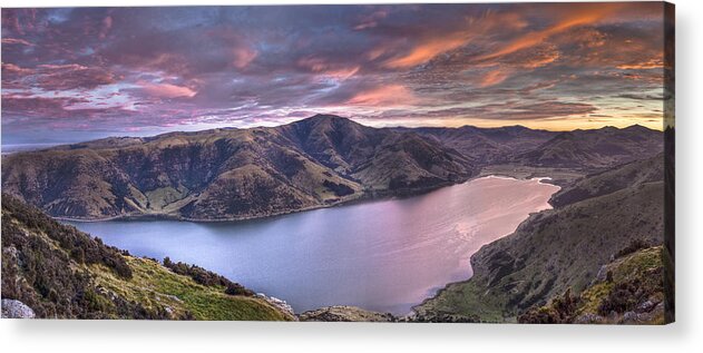 00441964 Acrylic Print featuring the photograph Lake Forsyth At Dawn Canterbury New by Colin Monteath