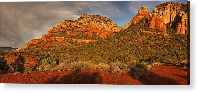 Dry Creek Vista Acrylic Print featuring the photograph Evening Shadows pano Txt #1 by Theo O'Connor