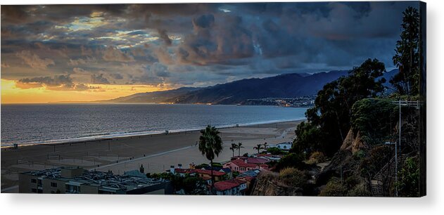 Sunset Acrylic Print featuring the photograph A Golden Evening Over Malibu - Panorama by Gene Parks