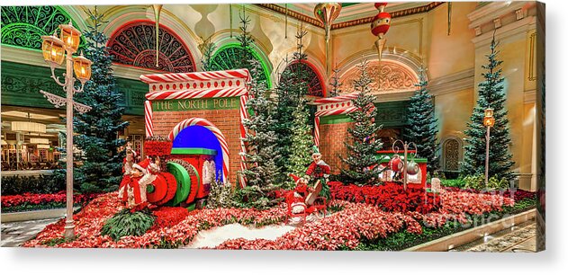 Bellagio Christmas Tree Acrylic Print featuring the photograph Bellagio Christmas Train Decorations Angled 2017 2.5 to 1 Ratio by Aloha Art