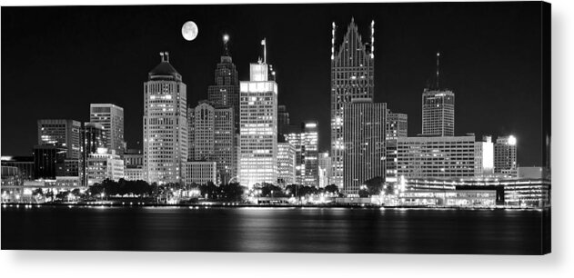 Detroit Acrylic Print featuring the photograph Black and White Detroit Night by Frozen in Time Fine Art Photography