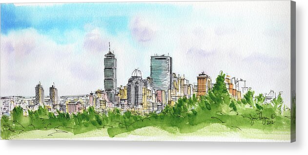 Boston Acrylic Print featuring the painting Boston Cityline by James Flynn