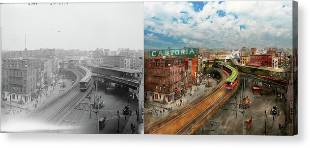 Self Acrylic Print featuring the photograph City - NY - Chatham Square 1900 - Side by Side by Mike Savad