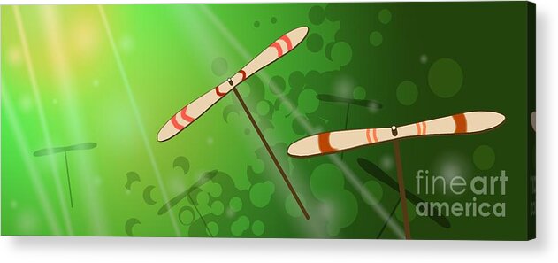Bamboo Dragonflies Acrylic Print featuring the digital art Dancing on the Wind by Alice Chen