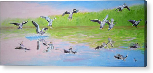 Art Acrylic Print featuring the painting Flying Geese by Shirley Wellstead