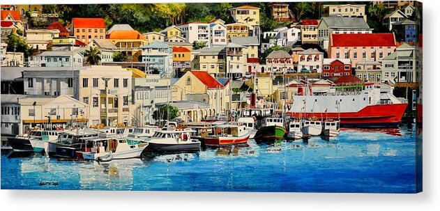 Sea Acrylic Print featuring the painting Georgetown Harbor, Grenada by Robert W Cook