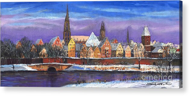 Pastel Acrylic Print featuring the painting Germany Ulm Panorama Winter by Yuriy Shevchuk