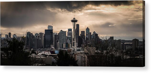 Seattle Acrylic Print featuring the photograph Golden Sky Seattle by Chris McKenna