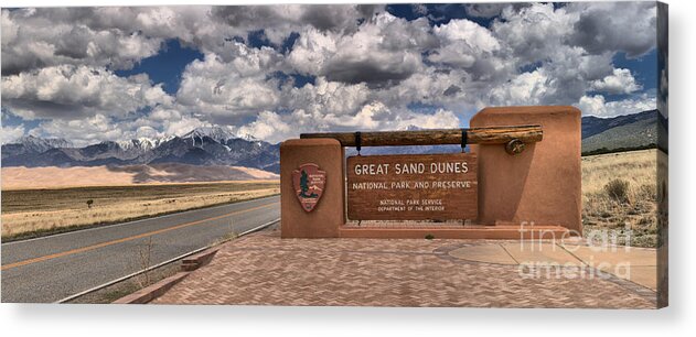Great Sand Dunes Acrylic Print featuring the photograph Great Sand Dunes Entrance Panorama by Adam Jewell