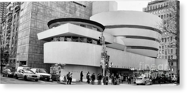 Nyc Acrylic Print featuring the photograph Guggenheim Museum NYC BW by Chuck Kuhn