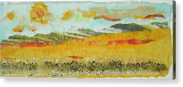 Prairie Scene Acrylic Print featuring the painting Harvest Time on the Prairies by Naomi Gerrard
