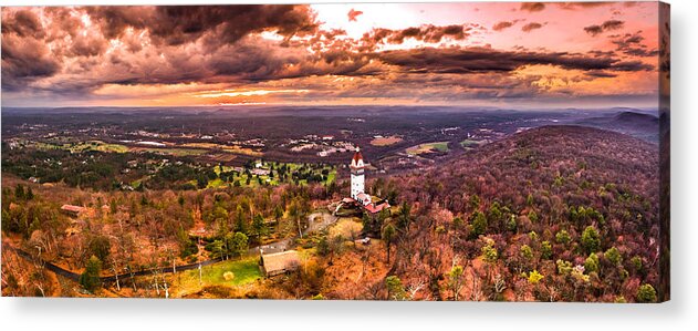 Heublein Acrylic Print featuring the photograph Heublein Tower, Simsbury Connecticut, Cloudy Sunset by Mike Gearin