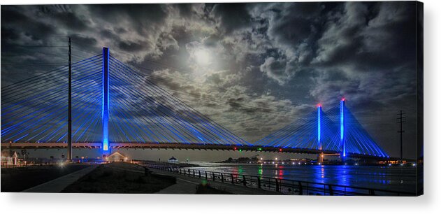 Indian River Bridge Acrylic Print featuring the photograph Indian River Bridge Moonlight Panorama by Bill Swartwout