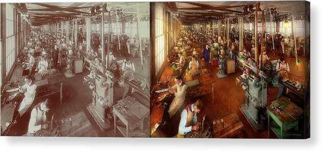 Machinist Acrylic Print featuring the photograph Machinist - Hands on work 1904 Side by Side by Mike Savad