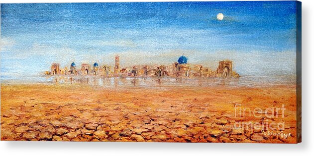 Landscape Acrylic Print featuring the painting Mirage city by Arturas Slapsys