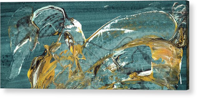 Bright Acrylic Print featuring the painting Nightingale - Black And Gold Abstract Bird Painting by Modern Abstract
