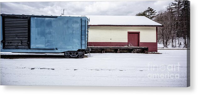 New Hampshire Acrylic Print featuring the photograph Old box car at a freight station by Edward Fielding