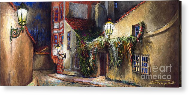 Prague Acrylic Print featuring the painting Prague Novy Svet Kapucinska str by Yuriy Shevchuk