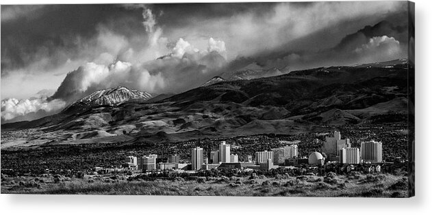 Reno Acrylic Print featuring the photograph Reno Storm Black and White by Rick Mosher