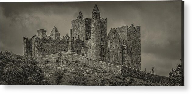 Ancient Acrylic Print featuring the photograph Rock of Cashel Monochrome by Teresa Wilson