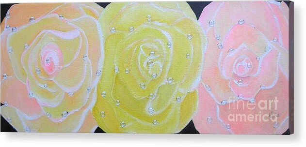 Rose Acrylic Print featuring the painting Rose Medley with Dewdrops by Karen Jane Jones