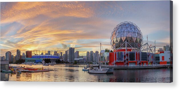 Canada Acrylic Print featuring the photograph Science World and BC Place Stadium at Sunset. Vancouver, BC by Rick Deacon