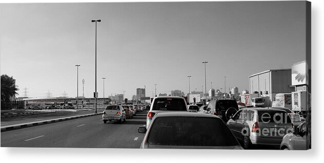 Panorama Acrylic Print featuring the photograph Traffic at the stop by Hussein Kefel