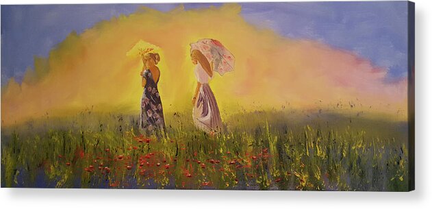  Impressionist Acrylic Print featuring the painting Two Friends Walking In The Field by Russell Collins
