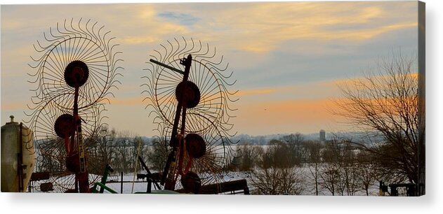 Amish Acrylic Print featuring the photograph Wheel Rake Sunset by Tana Reiff