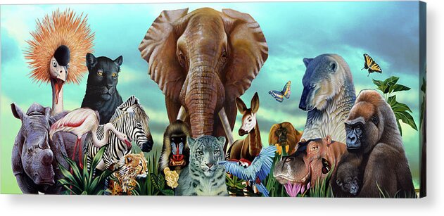 Animal Collage 4 Acrylic Print featuring the painting Animal Collage 4 by John Rowe