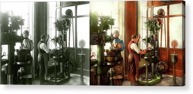 Machinist Acrylic Print featuring the photograph Machinist - When precision matters 1919 - Side by Side by Mike Savad