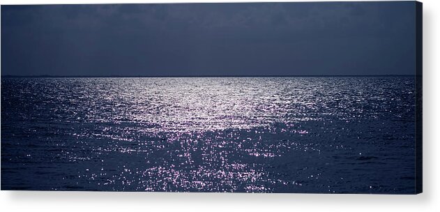 Panoramic Acrylic Print featuring the photograph Moonlight On Flat Horizon View Of The by Mando19