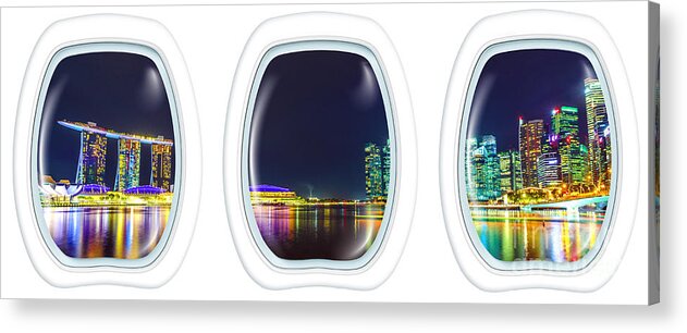 Singapore Acrylic Print featuring the photograph Porthole windows on Singapore by night by Benny Marty
