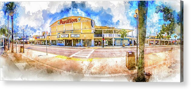Pavilion Acrylic Print featuring the digital art The Myrtle Beach Pavilion - Watercolor by David Smith