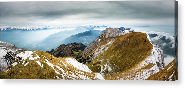Panorama Acrylic Print featuring the photograph Mountain Landscape. Tomlishorn Trail, Mount Pilatus, Switzerland #1 by Rick Deacon
