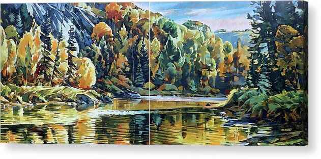 Autumn Acrylic Print featuring the painting Mural, Autumn River 10 x 4 feet by Tim Heimdal