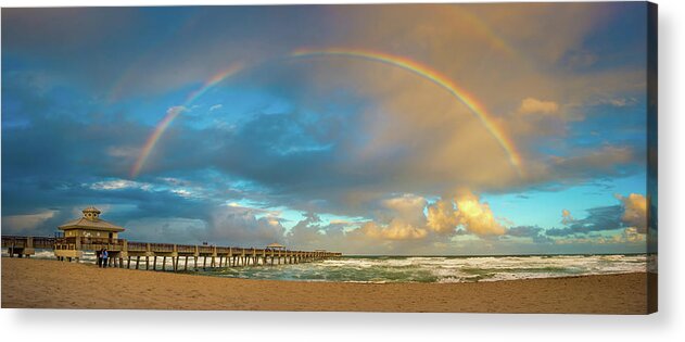 Atlantic Ocean Acrylic Print featuring the photograph Beautiful Rainbow Over Juno Beach Pier Florida by Kim Seng