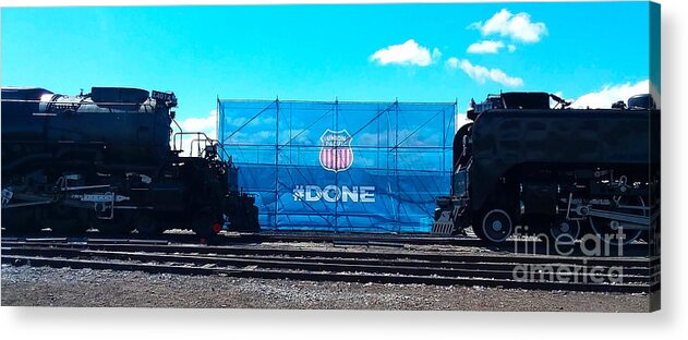 Train Acrylic Print featuring the photograph VINTAGE and MODERN RAILROAD - BIG BOY and UP 844 Facing Each Other by John and Sheri Cockrell
